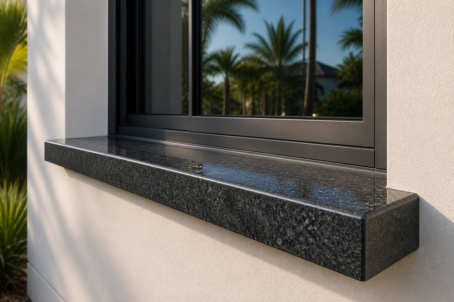 Concept visualization of a shaped and polished granite exterior window sill